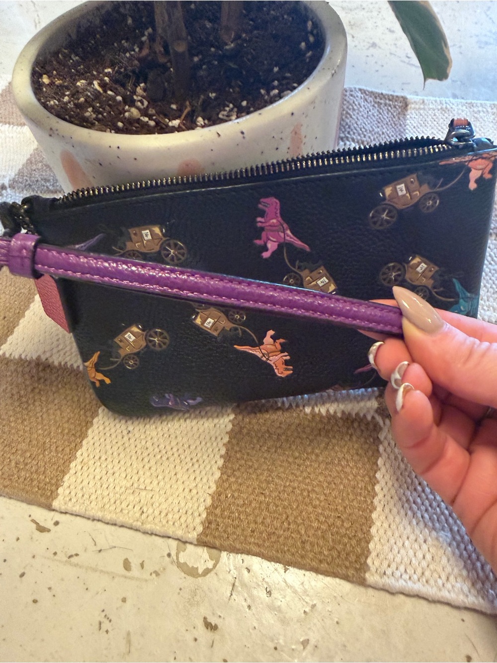 Coach Black Leather Wristlet with Dino Print - Picture 5 of 8